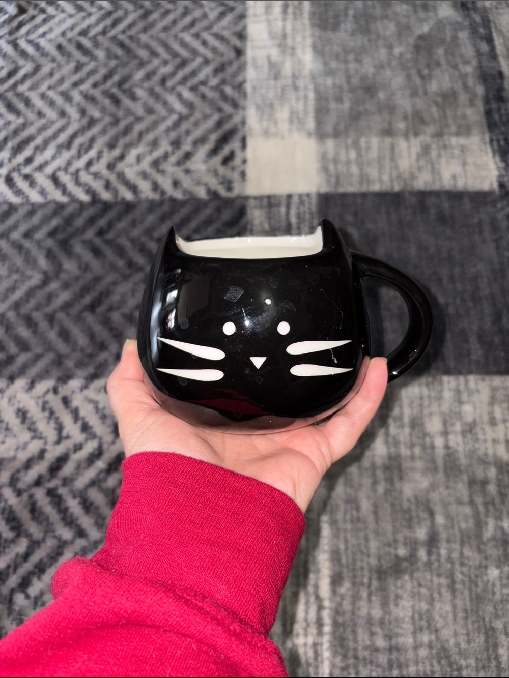 Black Ceramic Cat Face Pet Bowl with Handle